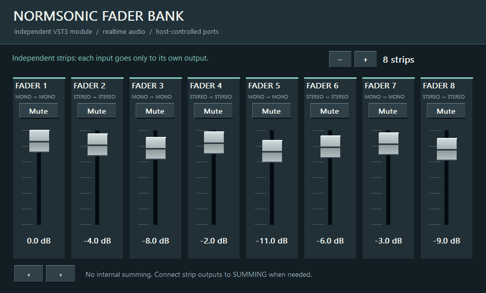 Tatsächliche native Oberfläche · NORMSONIC FADER BANK